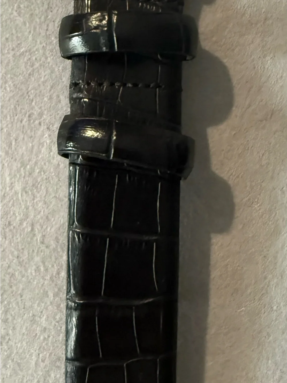 Men's Black Croc-Embossed Genuine Italian Leather Belt with Silver Buckle 44